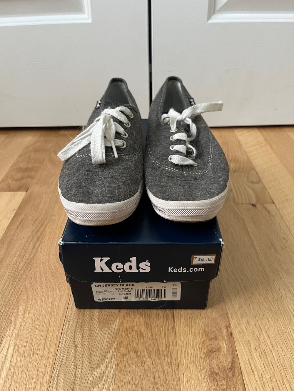 Keds Dark Gray Canvas Lace-Up Sneakers with White Soles